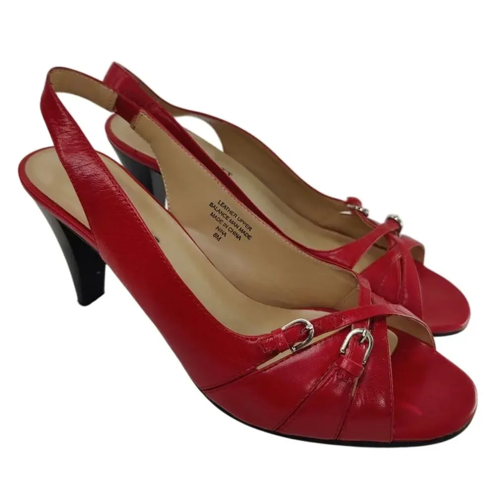 Red leather Peep toe pumps sz 8 by Karen Scott